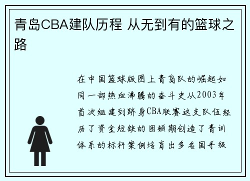 青岛CBA建队历程 从无到有的篮球之路